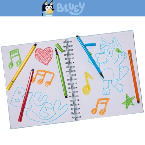 Bluey Sketchbook for Kids with Washable Markers, 86 Blank Pages Spiral Bound, Light Blue - color: Bluey- Light Blue
