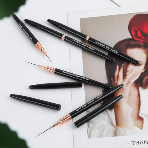 Artdone Metallic Nail Art Pens, Liner Brushes Set, 5PCS Black Nail Tools | For Long Lines, Thin Details, Fine Drawing, Liner Brush UV Gel Polish Painting Nail Design Sizes 5/8/12/20/25mm - color: Black Liner Brush Set