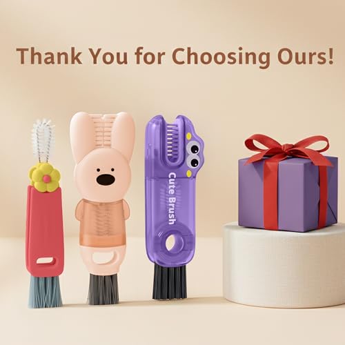 Cup Lid Cleaning Brush, 3 in 1 Lid Cleaner for Tumblers and Water Bottles, Gap Cleaning Brush with Straw Hole Detail Tool, Multifunctional Brush for Daily Use (Pink Purple) - color: Pink Purple