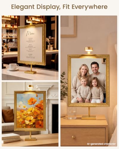 Adjustable Tabletop Easel Stand with Picture Frame Light, Picture Easels for Display Up to 29" H, Metal Picture Frame Holder Stand Table for Art, Photo (Gold) - color: Gold with Light 1Pack
