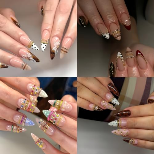 2 Boxes Strips Metal Chain Nail Art Charms Punk Luxury Pearl Gems Nail Rhinestones Chains Nail Charms for Acrylic Nails Bling Shiny Gold Silver Diamond Nail Jewelry for Women Nail Supplies DIY Crafts - color: bronze