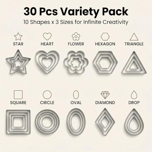 30Pcs Mini Cookie Cutter Set with Storage Case, Stainless Steel Small Cutters, Safe for family use – Assorted Geometric Shapes & Sizes, Ideal for Cookies, Fruits, Fondant and Clay Crafts