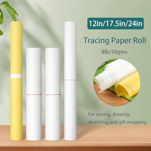 SEMLEART Tracing Paper Roll,12-inch x 50yard,White Translucent Vellum,Pattern Paper for Sewing, Drawing, Sketching, Gift Wrapping - color: 01-White, size: 12-inch x 50yard Roll