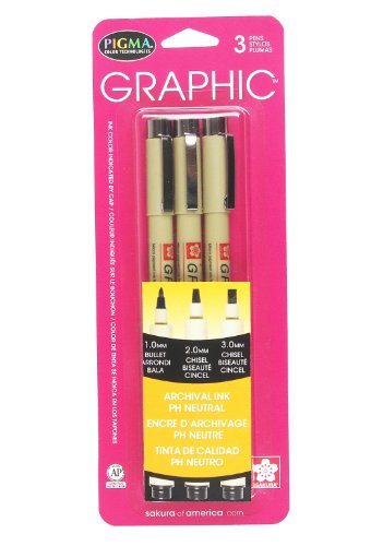SAKURA 3-Piece Pigma Blister Card Graphic Ink Pen Set, Black