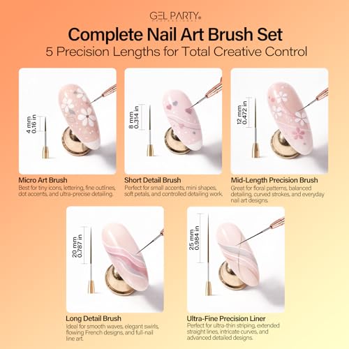 GELPARTY 7Pcs Black Nail Art Brush Set - Professional Ultra-Fine Liner & Detail Brushes for Gel Polish & Acrylic Nails - Includes Purple Agate Palette & Holder - Manicure Design Tool Kit - color: Black