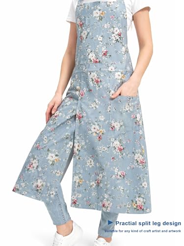 Molaxhome Split Apron with 3 Pockets,Unisex Pottery Apron with Adjustable Strap for Kitchen Ceramics - color: Bluerose