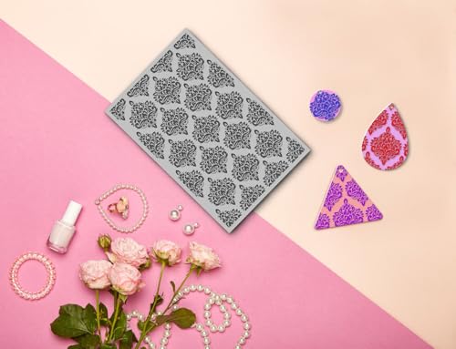 Arbuya Boho Style Polymer Clay Texture Mat for Earrings Jewelry Making,Lace Clay Texture Sheets for Polymer Clay Projects Floral Stamps for Clay Earrings Tools