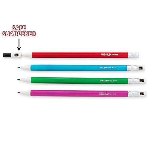 June Gold 36 Uniquely Colored 2.0 mm Mechanical Pencils and a 6 Pack of Gray Kneaded Rubber Erasers