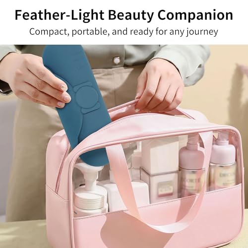 Travel Makeup Brush Holder with Cleaning Pad -Silicone Brush Organizer Case, Magnetic Closure Waterproof Cosmetic Bag for Easy Storage & On-the-Go Cleaning (9.05 Inch) - color: Dark Blue