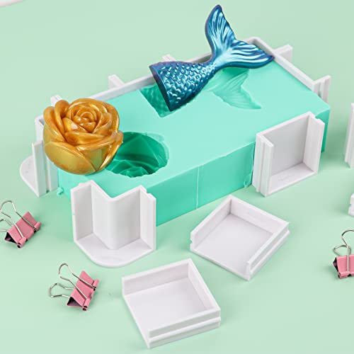 Nicpro Adjustable Molds Housing for Silicone & Resin Molds, Reusable Plastic Frame with Binder Clips & Double-Sided Tape for Soap & Candle Making