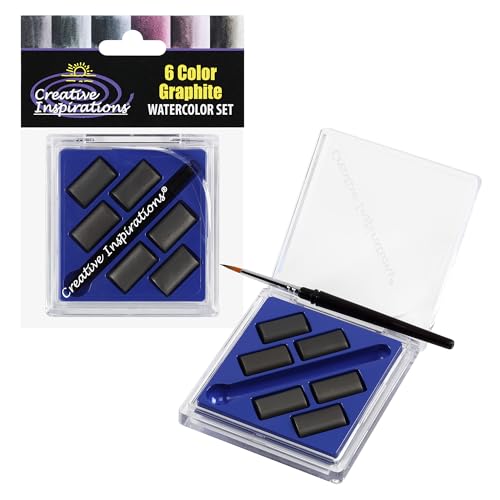 Creative Inspirations Professional Watercolor Paint Set, 12 Pack - Compact Graphite Half Pan Travel Set of 6 with Mini Brush - color: Graphite, size: 6 Count (Pack of 12)