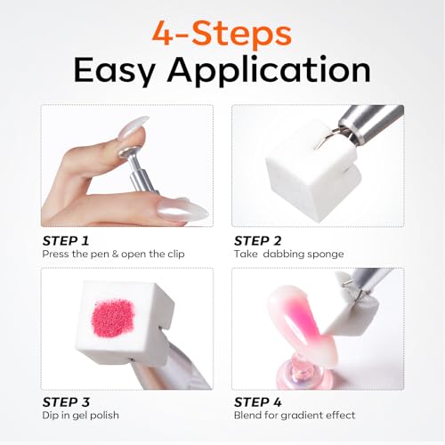 Modelones 150pcs Nail Sponges for Ombre, Nail Art Sponge with Grabbing Pen Reusable Soft Sponges for Gradient Ombre Blush Chrome Design Effects Professional Nail Stuff Supplies DIY - color: White