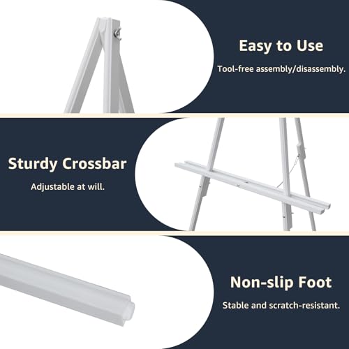NianFeng Wooden Easel Stand for Sign, Easel Display Stand Floor for Wedding Sign with Adjustable Tray, 63-Inch, Tripod A-Frame Poster Light Duty, Welcome, Art Show & Baby Shower (White) - color: White