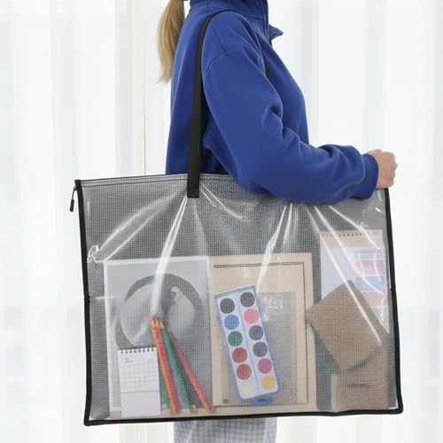 4PCS 25x19 Inch Art Portfolio Case, Posters Storage Bag, Zippered Storage Folder Bags with Handles, Waterproof Mesh Organizer for Posters, Artwork, Bulletin Boards and Scrapbooks