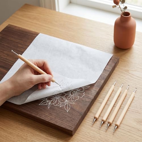 150 Sheets White Carbon Graphite Transfer Paper A4 Size Tracing Carbon Copy Graphite Paper with 5 Embossing Stylus Tracing Stylus Dotting Tools for Cloth Fabric Embroidery and Wood