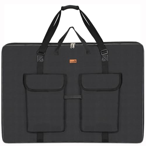 TreochtFUN Art Portfolio Bag 36 x 48 in - Waterproof Artist Carrying Bag Soft Side Sturdy with Strap, Heavy Duty Storage for Artwork Drawing Canvas Poster,(Black) - size: 36 x 48