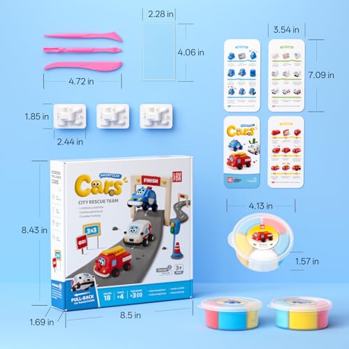 Air Dry Clay Kit for Kids - Pull Back Car Making, 3 Boxes Modeling Clay with Sculpting Tools, Base, Backing Board, Tutorial, Ultra Light & Soft, Non-Toxic & Safe, Creative DIY Arts and Crafts Toys - color: City Rescue Team