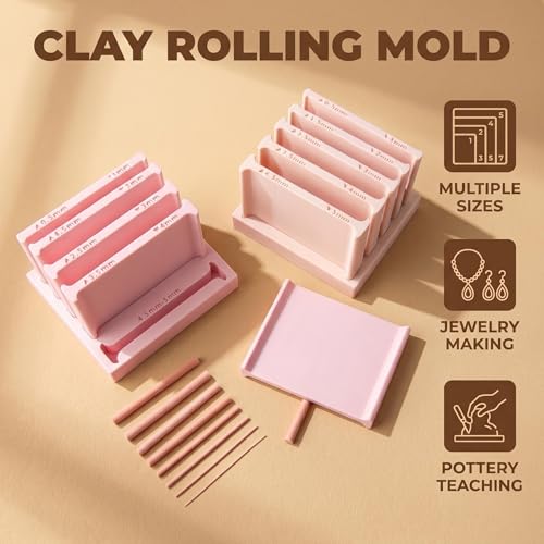 Polymer Clay Thickness String Roller Tool, 5 Size Even-Thickness Guides with Base, Strip Cutter for DIY Earrings, Jewelry Making and Clay Art (Apricot) - color: Apricot