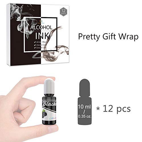 White & Black Alcohol Ink Set - 4 Ounce White and Black Alcohol-Based Inks for Adult Hobby, Resin Petri Dish Making, Epoxy Resin Crafts, Yupo Paper - Alcohol Paint Color Dye for Resin Art, Tumbler
