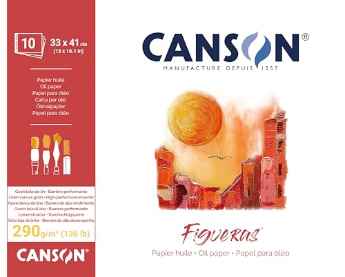 Canson Figueras Oil & Acrylic 290gsm Paper pad Including 10 Sheets, Size:41x33cm, Canvas-Like Texture - size: 41x33cm