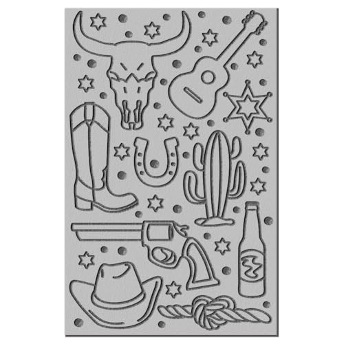 CHGCRAFT Cowboy Elements Clay Texture Mat Western Horseshoe Patterns Polymer Texture Sheets DIY Tools for Clay Pottery Earring Jewelry Making Stamp Engraving Machines, 3.9x2.6inch - style: Cowboy