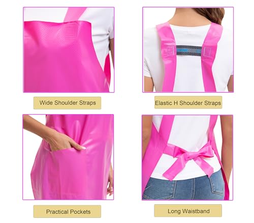 Nanxson TPU Waterproof Apron with Pocket Lightweight Work Aprons for Girls H Style for Dishwashing Pet grooming Gardening - color: Pink