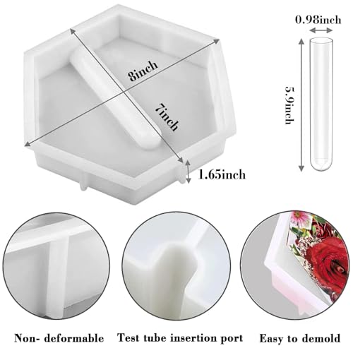 Large Hexagon Silicone Molds for Resin, Glossy Deep Epoxy Resin Molds 9" w/3 Test Tubes,3D Large Resin Molds for Flowers Preservation,Resin Art, DIY Wedding,Anniversary, Birthday Gifts, Home Decors - size: Hexagon