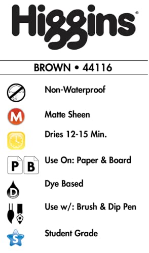 Higgins Dye-Based Drawing Ink, Brown, 1 Ounce Bottle (44116) - color: Brown