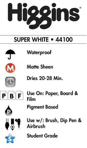 Higgins Super White Pigmented Drawing Ink, 1 oz. Bottle