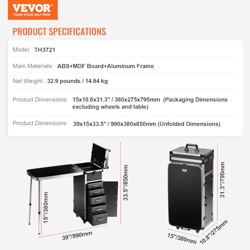VEVOR Makeup Train Case Professional Makeup Storage Organizer Box Make Up Carrier for Women and Girls - style: Workbench Makeup Case