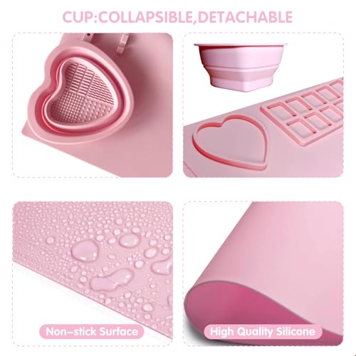 Silicone Painting Mat,20"X16"Large Silicone Art mat, Art Mat with Cup, Easy Clean up, Protects Surfaces Perfectly. for Paint, Color, Play with Clay/Play Dough.(Pink) - color: Pink