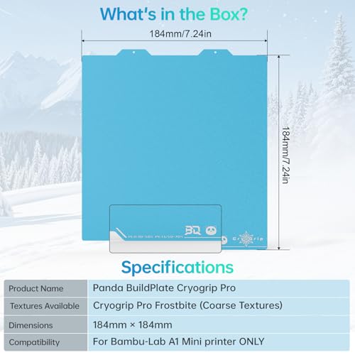 BIQU Cryogrip Pro Frostbite for Bambu-Lab A1 Mini 3D Printer Cold Build Plate 184x184MM Double Sided Strong Adhesion Spring Steel Sheet Room Temperature Print Upgrade Removable Heated Bed Cover - style: Frostbite(A1 Mini)