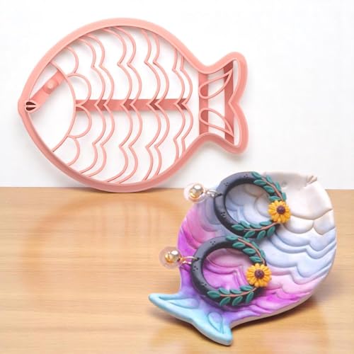Trinket Cutter Set for Polymer Clay Display & Jewelry Styling – Fish, Shell & Spiral Shell Shapes | Shellfish-TRI - color: Shell+Fish+Spiral_shell