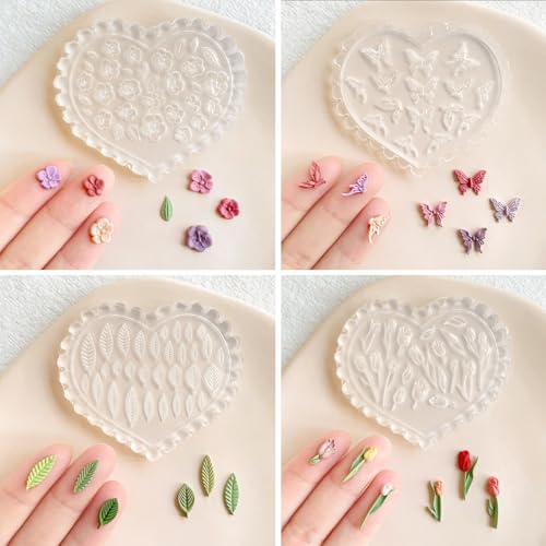 KEOKER Spring Polymer Clay Molds, Polymer Clay Silicone Molds, Flower Polymer Clay Mini Molds, 4pcs Earring Molds for Polymer Clay, Polymer Clay Molds for Jewelry(Substitute Micro Clay Cutters) - color: 4PCS Color