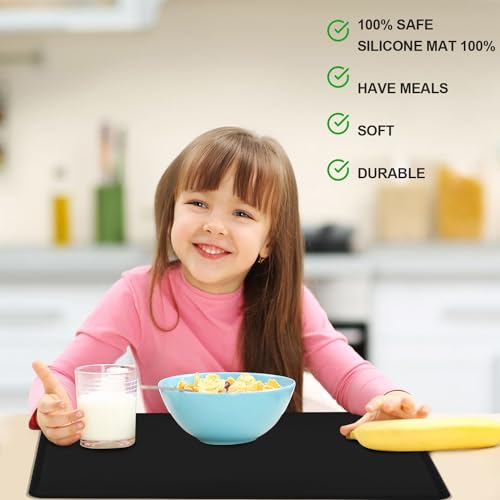 Standard Silicone Mat,Black Baking Mat-Food Grade Kids Dinner Table Placemat Non Slip Counter Mat with Raised Edges Heat Resistant Mat for Air Fryer Nonstick Pastry Dough Mat(1 Pack 23.6'' x 15.7'') - color: Black-raised Edge, size: 23.6"L x 15.7"W