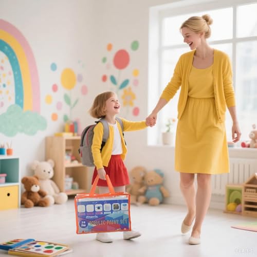ZingArts 38-Piece Kids Art Set with 24 Acrylic Paints, Wooden Easel, Canvas, Brushes & Smock | Complete Painting Kit for Boys & Girls