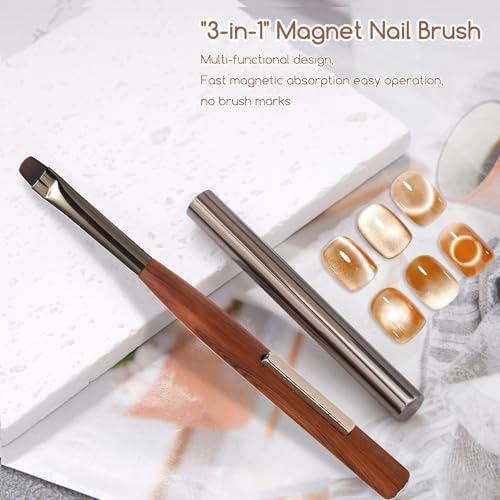 1 Piece 3-in-1 Nail Art Pen, Liner Brush for Fine Detailing and Smooth Lines, Cat Eye Magnet for Nails, Nail Magnet for Cat Eye Gel Polish - color: Ombré Brush&Nail Magnet