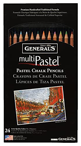 GENERAL'S Multi-Pastel Chalk Pencils with Sharpener and Project Booklet, Assorted Colors, Set of 24