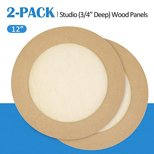 Falling in Art Unfinished Round Birch Wood Canvas Panels Kit, 2 Pack of 12’’ Studio 3/4’’ Deep Cradle Boards for Pouring Art, Crafts, Painting, and More - size: 12' round 2 Pack
