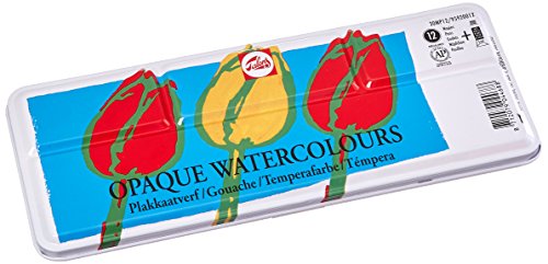 Talens Opaque Watercolors, Metal Tin, Set of 12 Round Pans