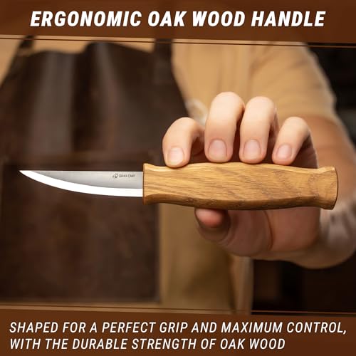 BeaverCraft Wood Carving Sloyd Knife C4s 3" - Whittling Knife with Leather Sheath for Carvers - Chip Wood Carving Tools for Beginner and Profi