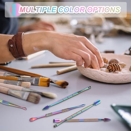 MECCANIXITY 6 Pcs Wax Carving Tools Stainless Steel Wax Carving Sculpting Tools with 5ml Silicone Container Jar for Modeling Shaping, Rainbow - color: Rainbow