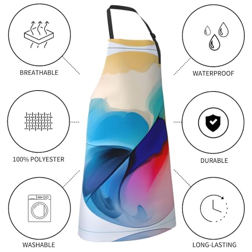 Round watercolor painting Heavy Duty Waterproof Apron with Pockets for AdultsResistant Grilling, Gardening, Painting - color: Round Watercolor Painting