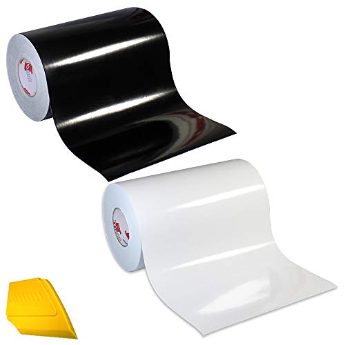 ORACAL 651 2 Color Combo Pack Adhesive Craft Vinyl 12 Inches x 3 Feet Roll Bundle Including Hard Yellow Detailer Squeegee (Gloss White/Gloss Black) - color: Gloss White/Gloss Black