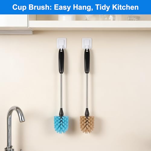 Bottle Brush,15-inch Long, Bottle Brush Cleaner, Bottle Scrubber, Kitchen Scrub Brush Suitable for Water Bottles, Cups, Glasses, Baby Bottles, Wine Glasses, (2, Brown) - color: Brown