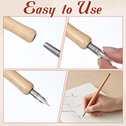 ElevateTech Comic Pen Nib Set, 14 Pcs Calligraphy Dip Pen Set Wooden Pens Holder with 12 Stainless Steel Dip-Nib Calligraphy Drawing Ink Pens Nibs Holders for Painting Writing Signing Comic