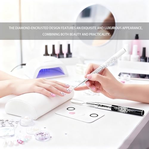 Double Ended Nail Builder Gel Brush and Palette Set,French Tip Brushes Hard Gel,Flat/Oval Nail Brushes,Liner Brush & Spatula,Nail Design Tools for Salon & DIY Use(3PCS)
