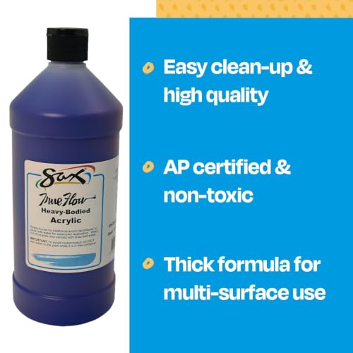 Sax Heavy Body Acrylic Paint for School and Arts and Crafts Use, Phthalo Blue, 1 Quart - color: Phthalo Blue, size: 32 Fl Oz (Pack of 1)