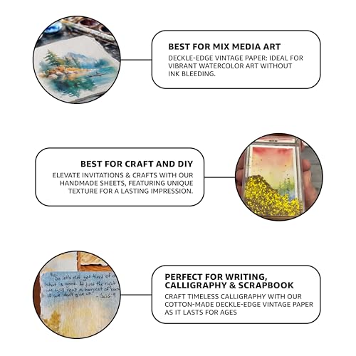 LEATHER VILLAGE Watercolor Paper, 140lb(300gsm), 6x4 Inches, 25 Sheets, Handmade Deckle Edge Paper, Textured, Mixed Media, Cold Press Pad for Calligraphy, Sketching, Crafts and Painting - size: 6 inches X 4 inches