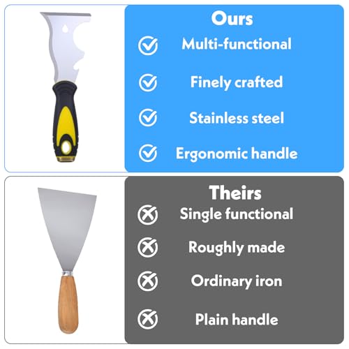 4PCS Stainless Steel 10 In 1 Multi Function Paint Scraper, Putty Knife, Taping Knife, Spackle Tool, Metal Scraper With Hammer End